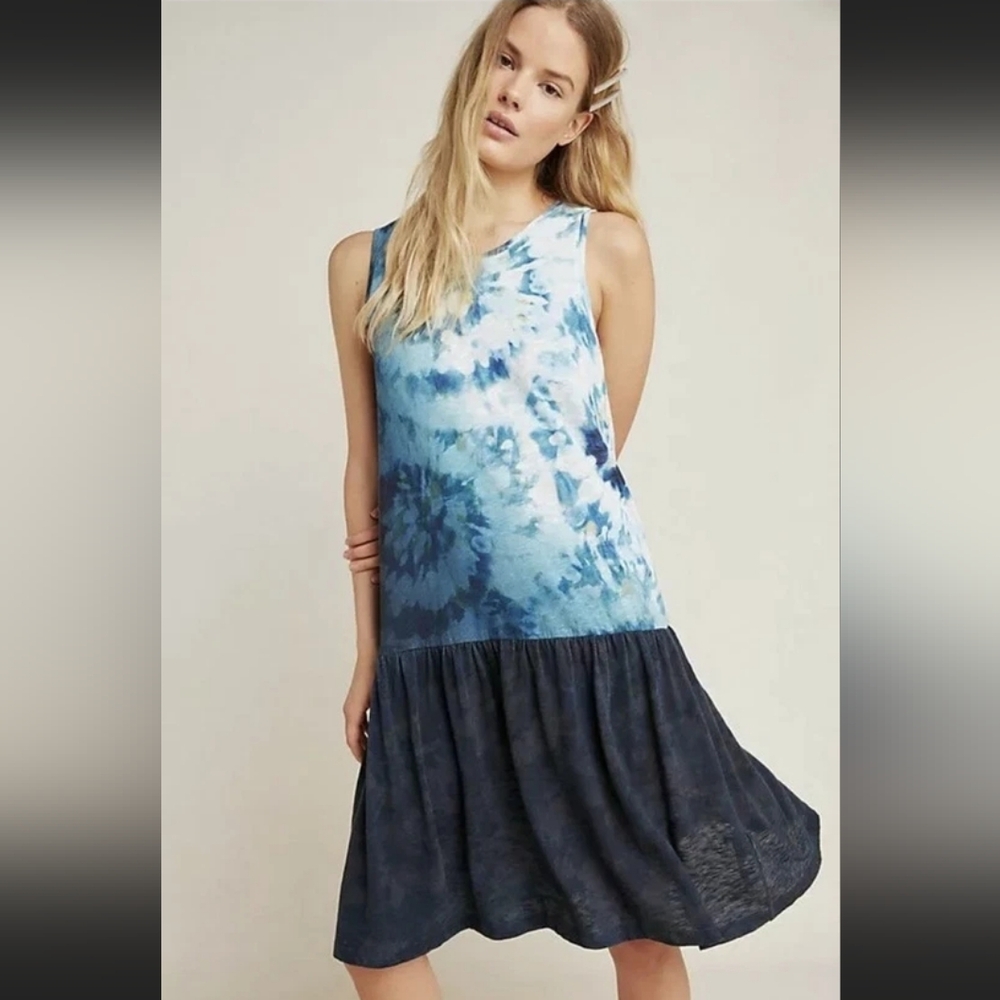 NWT Saturday Sunday by Anthropologie 'Maisie' midi dress size XS, Blue tie-dye